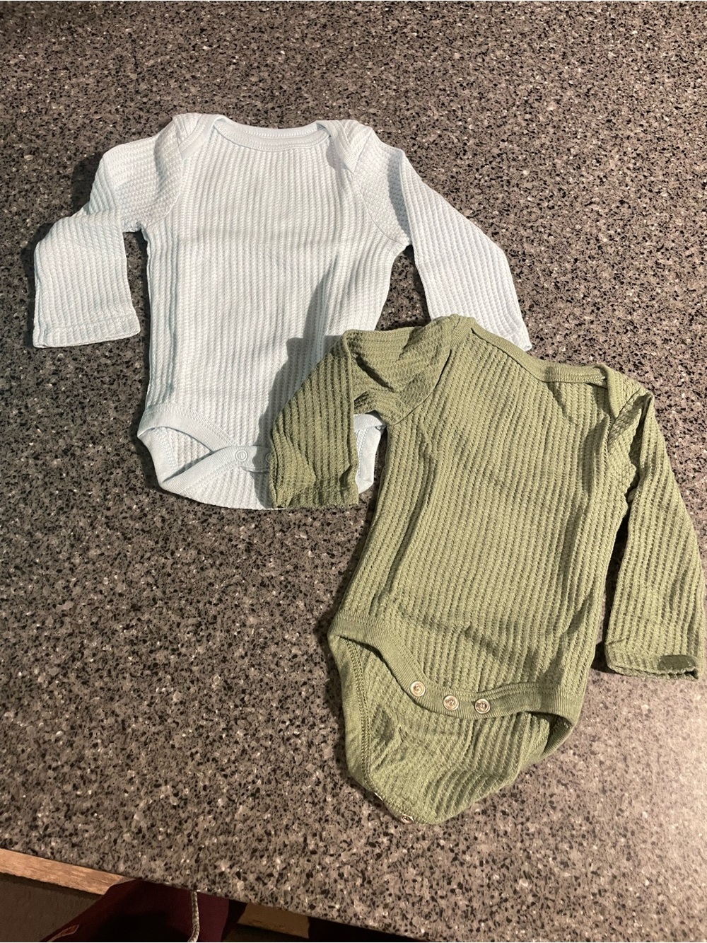 cloud island Long-Sleeve Ribbed One-Piece Bodysuits - White & blue